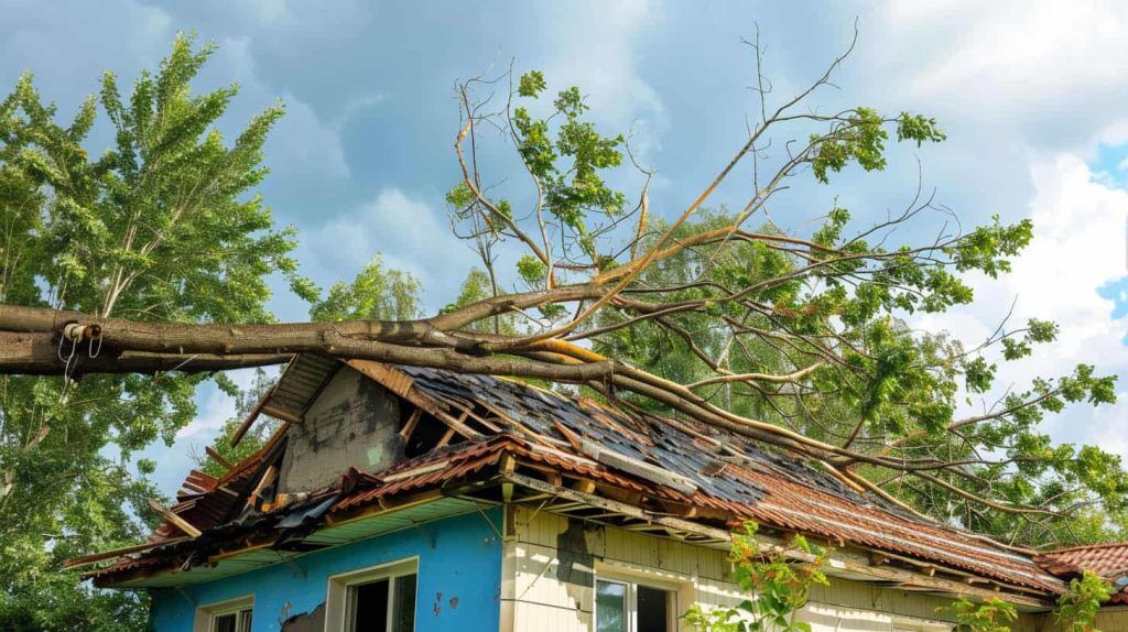 A tree fell on a roof, leaving homeowners to wonder "does insurance cover storm damage to roof?"