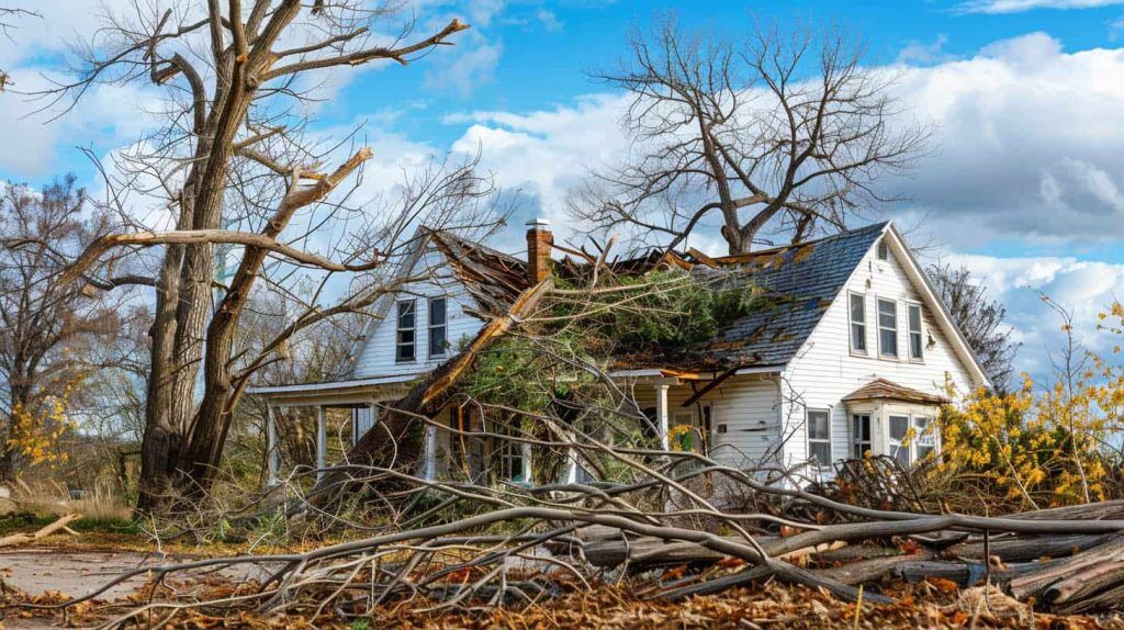 a roof that has been damaged after a storm