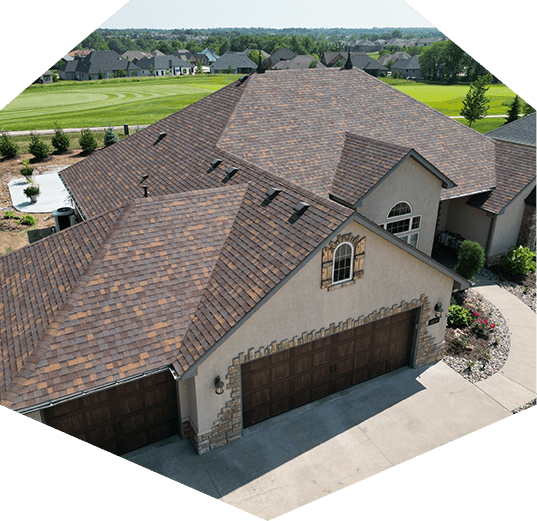 new residential roof inspection from Resolve Roofing's roofing services with a drone image