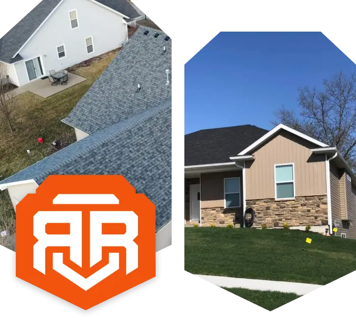 Side-by-side home photos with RR logo overlay