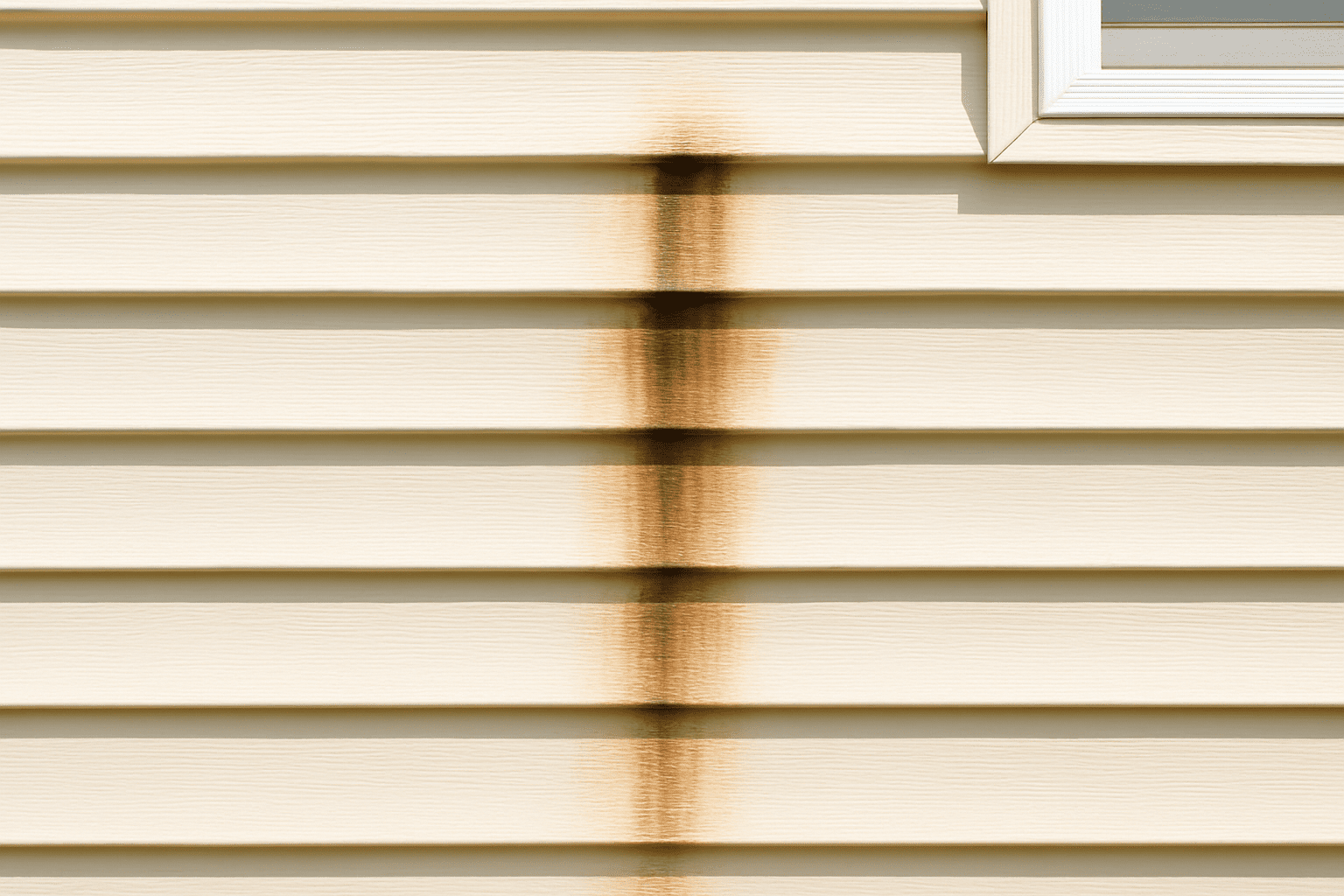 A stain on vinyl siding, leading homeowners to learn how to clean stains on vinyl siding
