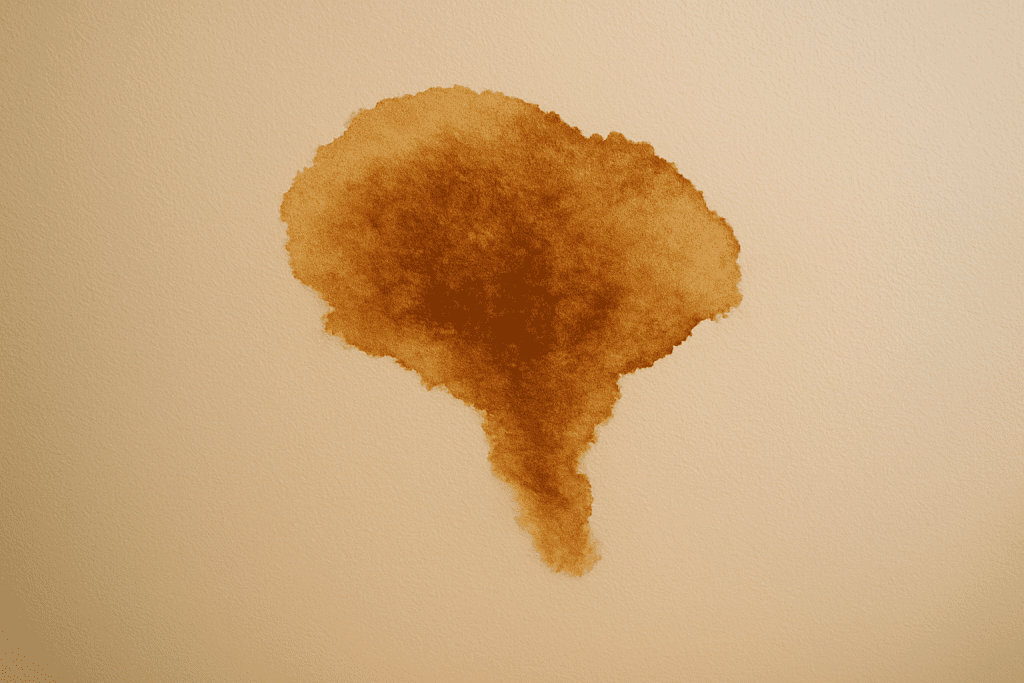A brown stain on ceiling in a residential home