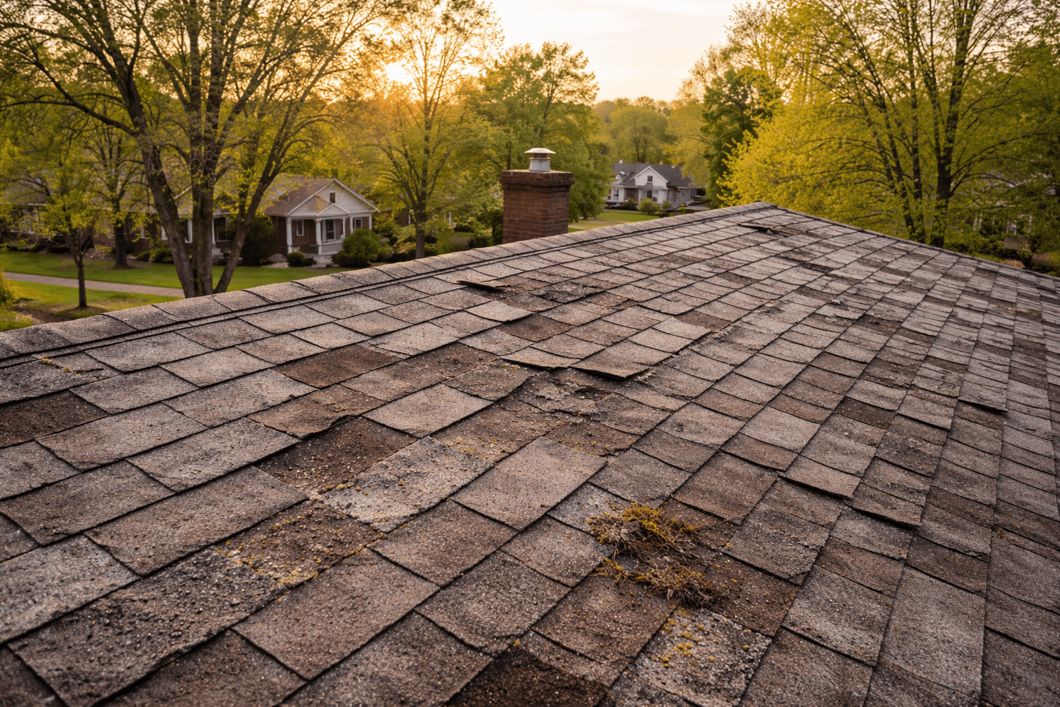A 20+ year old roof in reference to the question "Will Homeowners Insurance Pay for a New Roof?"