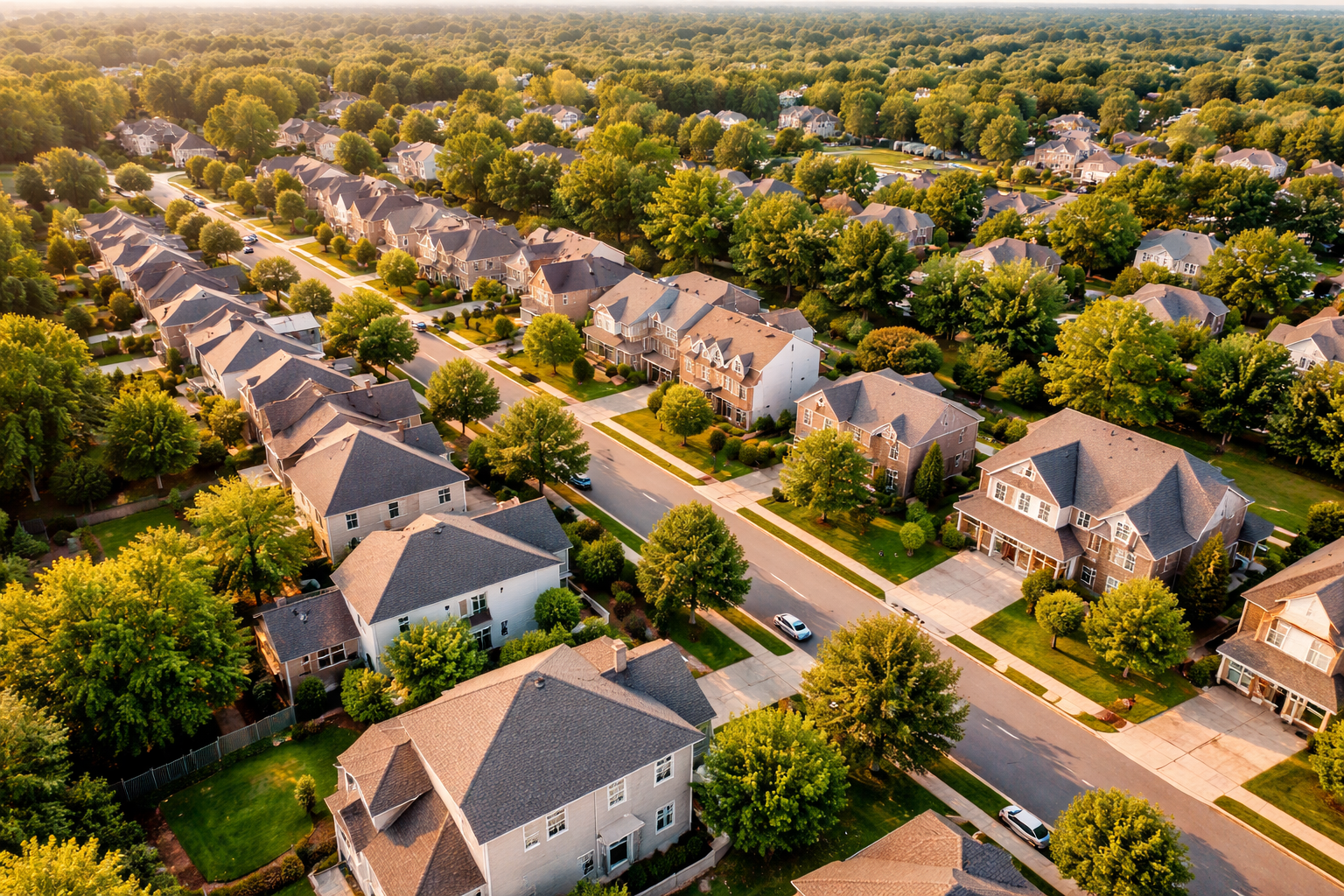 A neighborhood with roofs done by the best roofing companies in Columbia, MO