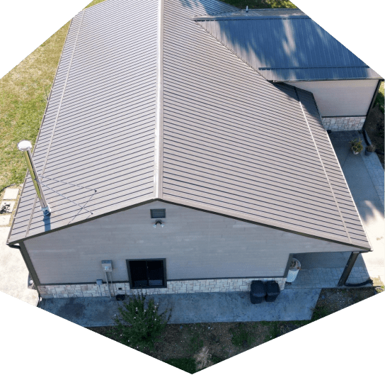 Aerial view of a modern roof.
