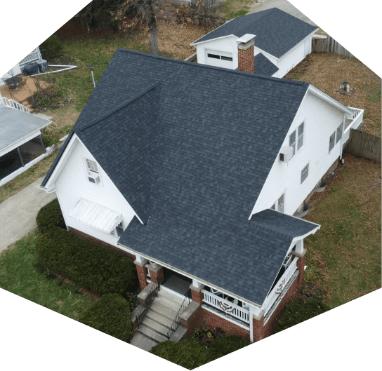 Aerial view of a residential roof