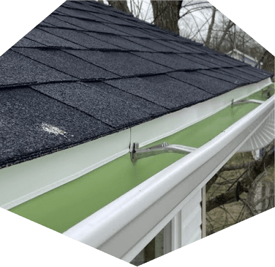 Close-up of roof and gutter system