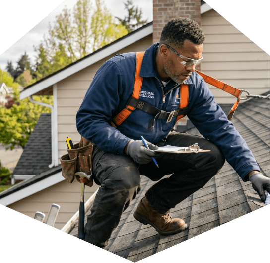 Man inspecting a residential roof.